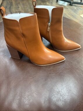 Women’s Cognac Pointed-Toe Block Heel Ankle Boots